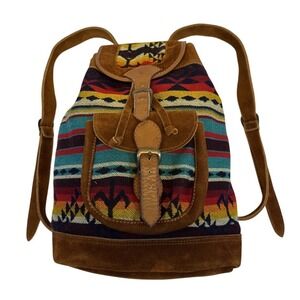MALIKY Southwest Boho Wool Suede Leather Mini Backpack Purse Tribal Festival Bag